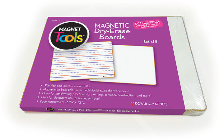 Magnetic Dry-Erase Boards (double-sided ruled/blank), Set of 5