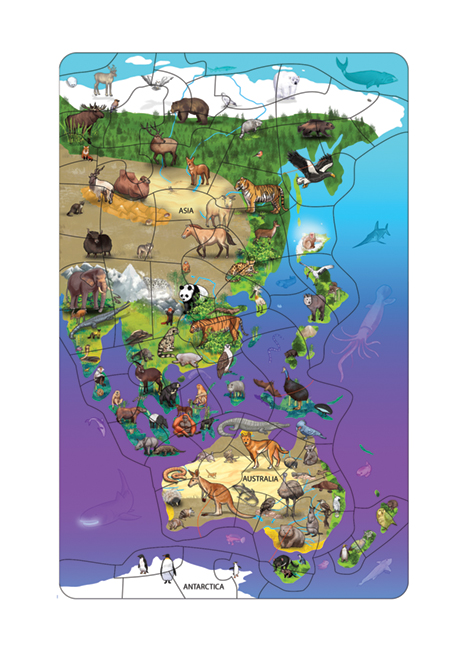 Magnetic Wildlife Map Puzzle: Asia & Australia