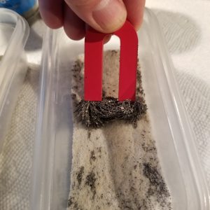 magnet pulling filings from sand and salt