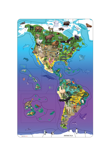 Magnetic Wildlife Map Puzzle: North & South America