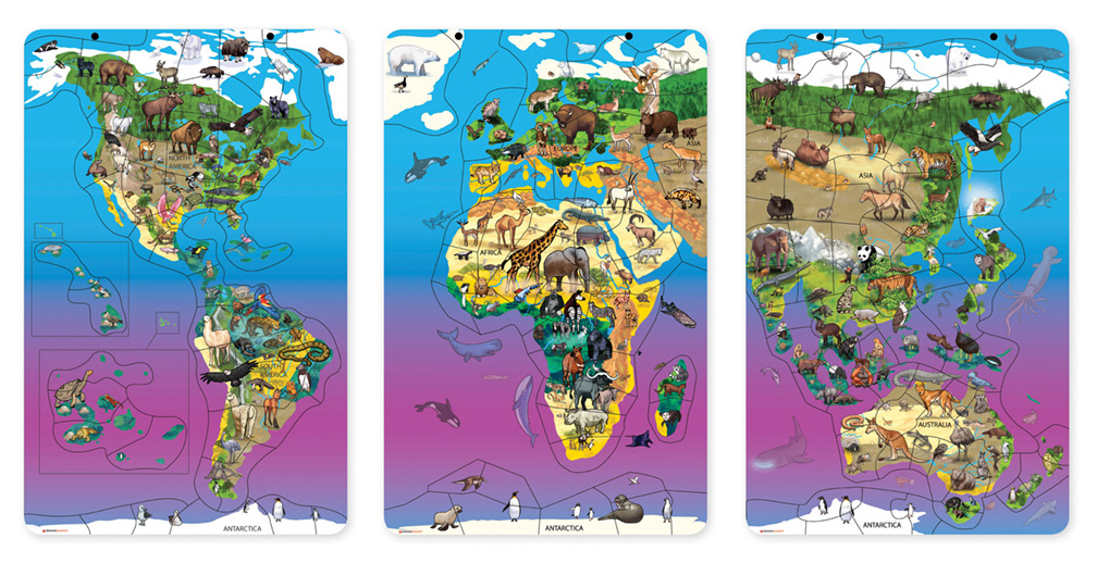 Magnetic Wildlife Map Puzzle Bundle, Set of 3